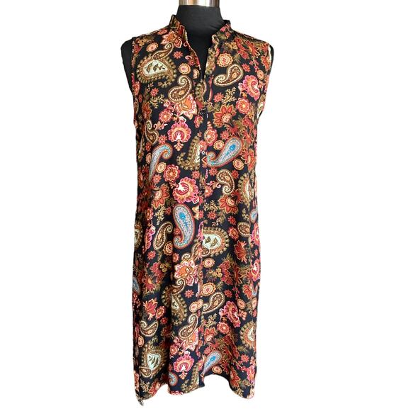 Cupio Dark Floral Paisley Sleeveless Long Line Top Button Up LG Boho Cottagecore - Picture 1 of 10
